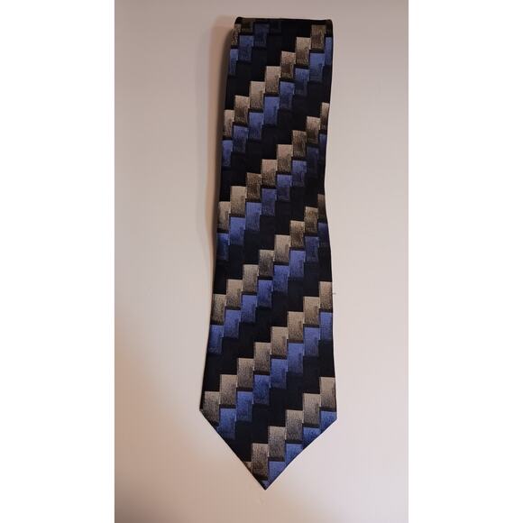 Roberto Villini 100% Silk Men's Blue Gray Geometric Necktie 58" x 4" - Picture 1 of 2
